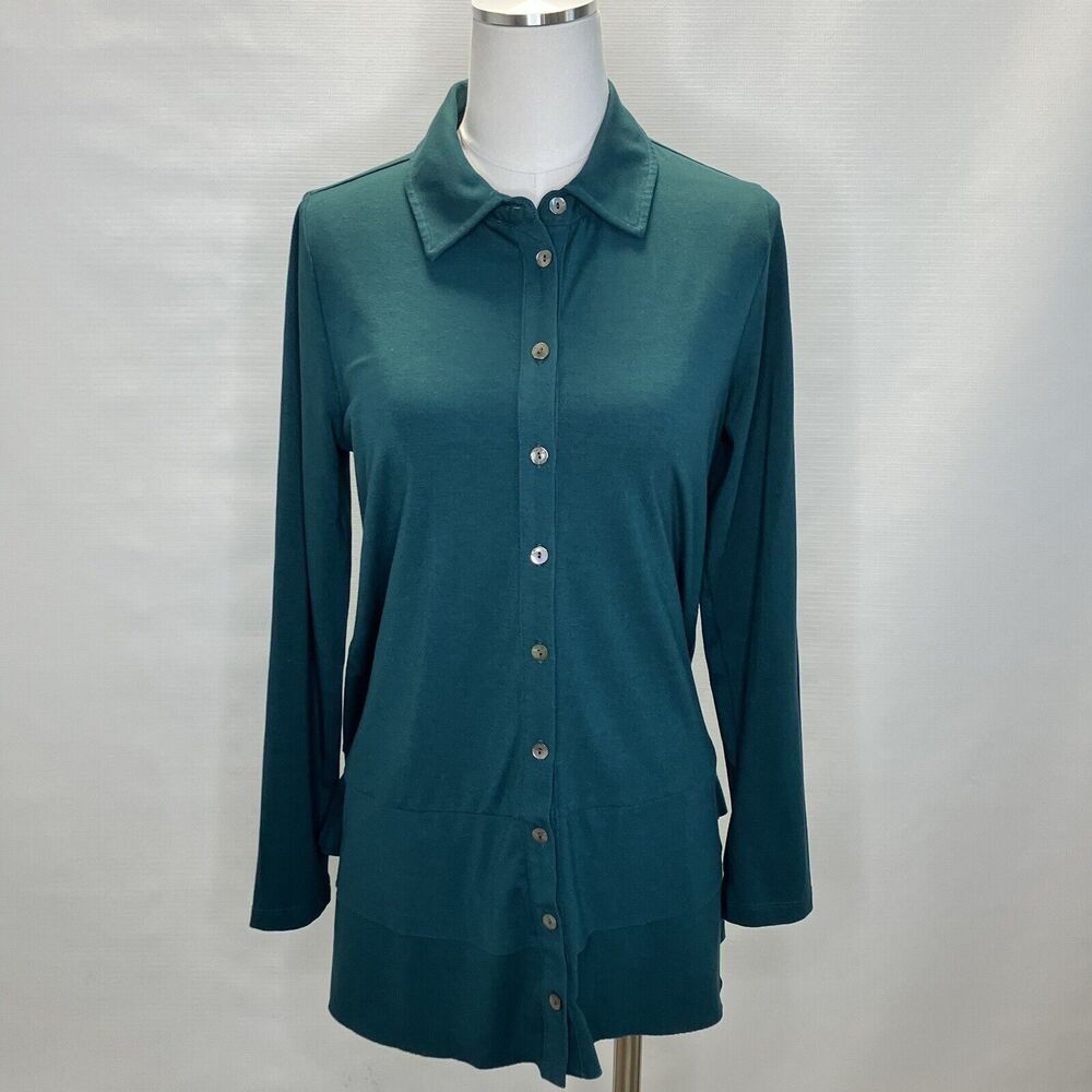 SOFT SURROUNDINGS Green Cettina Button Down Tunic Top Size Small Shirt 2ER28